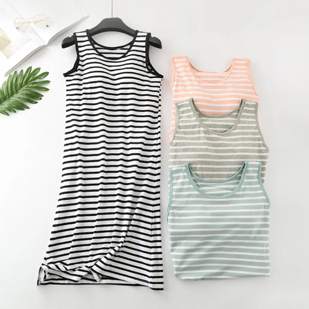 Fdfklak летняя одежда для сна из модала без рукавов полосатые ночные рубашки