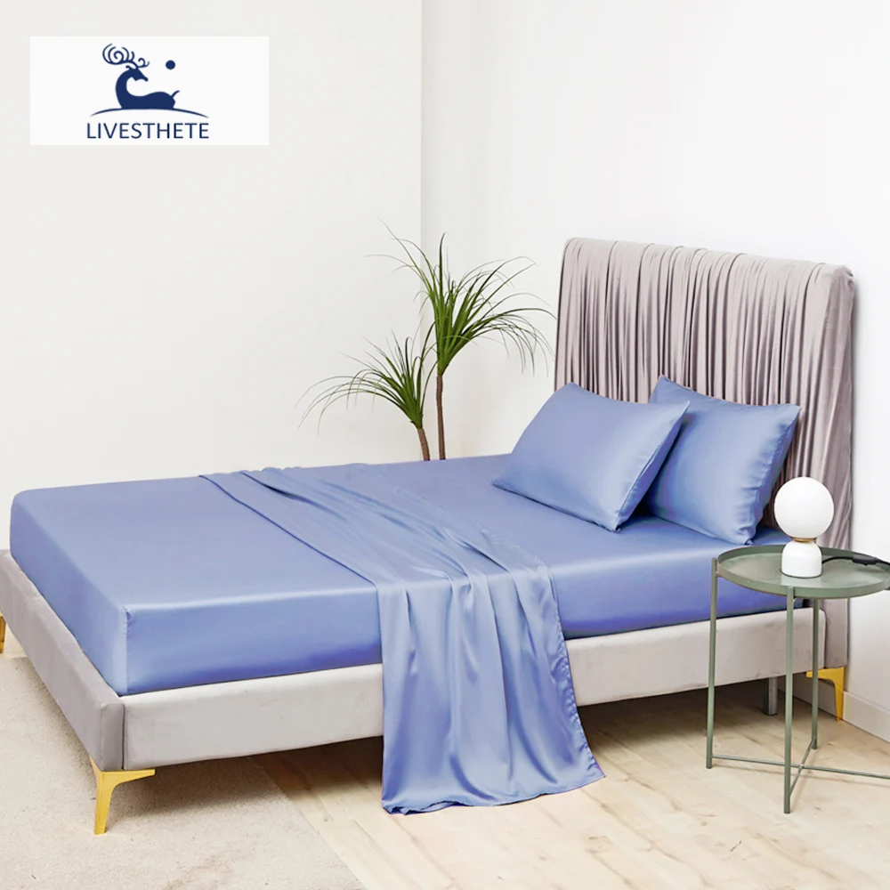 Liv Esthete Роскошные 100% шелковые синие простыни шелковистые матрацы эластичные