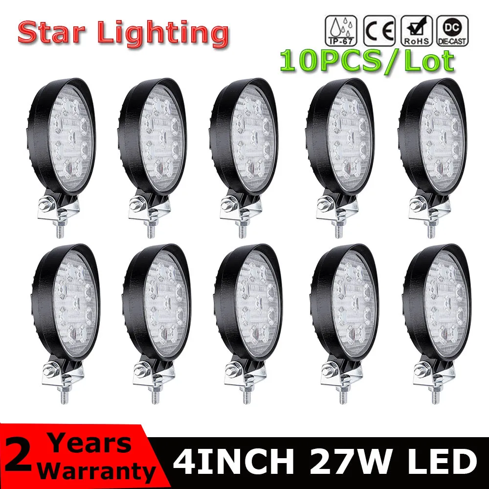 10pcs 27w 4 Inch Offroad LED Work Light Spot Flood Beam 12V 24V For Jeep ATV SUV 4WD Car 4x4 Truck Tractor Driving Lamp | Автомобили и