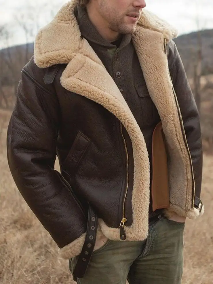 

Men's Fur Leather Coat 2021winter New Imitation Coat Long Sleeve Artificial Fur Thick Warm Jacket