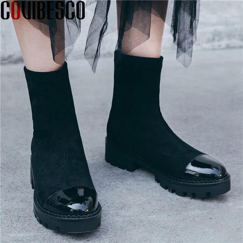 Женские замшевые ботинки COVIBESCO с круглым носком на платформе и толстом каблуке