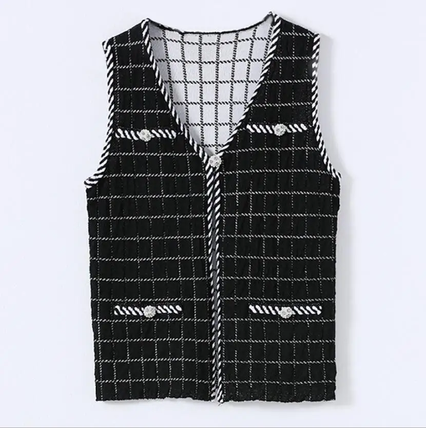 Куртка без рукавов Осенний жилет женская трикотажная камиделка с бисером черный