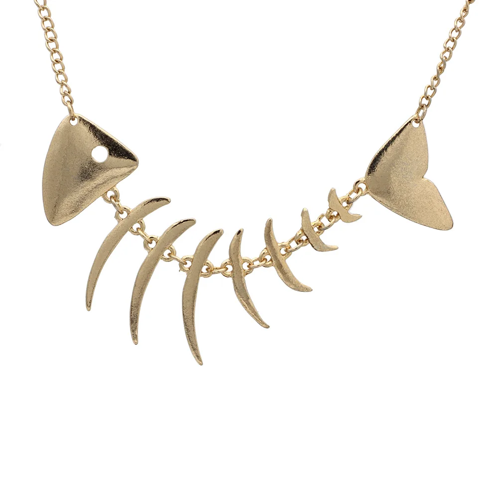 Gold Necklace Новинка, женские модные золотые, серебряные, черные ювелирные изделия, уникальные длинные серьги в виде рыбьей кости 4,", ED46 - Окраска металла: Gold Necklace