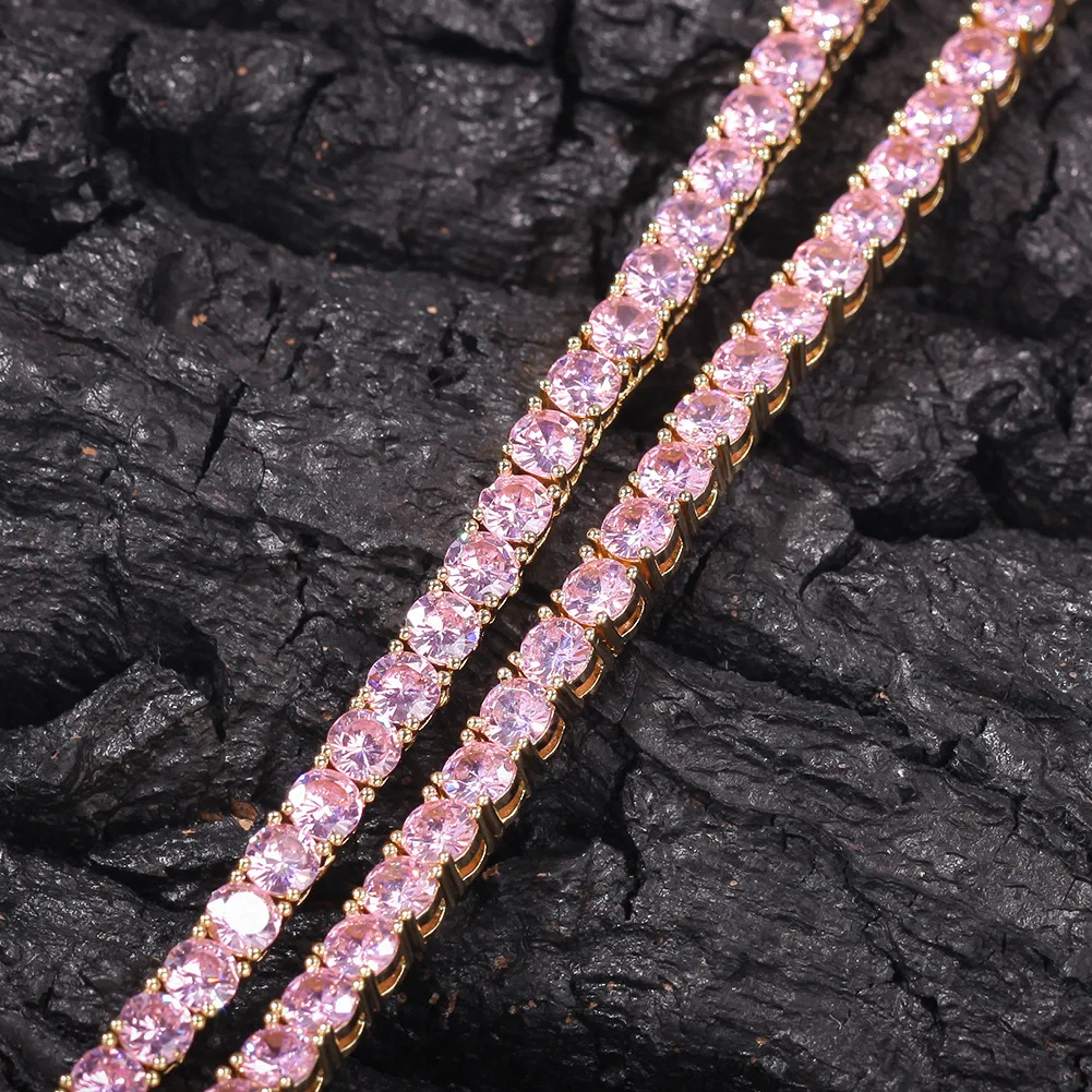 

Hip Hop 4MM Iced Out Bling AAA Zircon 1 Row Tennis Chain Necklace Men Fashion wild Jewelry Gold Silver Color Charms Necklace