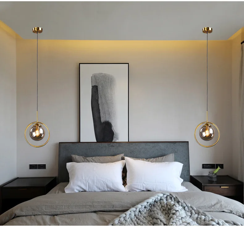 Lámpara colgante de cristal Estilo nórdico americano para dormitorio, Luz Retro de moda para comedor, pasillo y sala de estar, color dorado