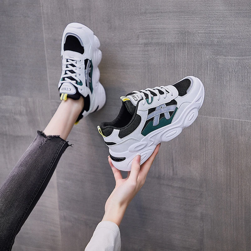 

2021 Women Air Cushion Sports Shoes Outdoor Running Lace Up Ladies Shoes Woman Sneakers Flats Platform Chunky Footwear Non-slip