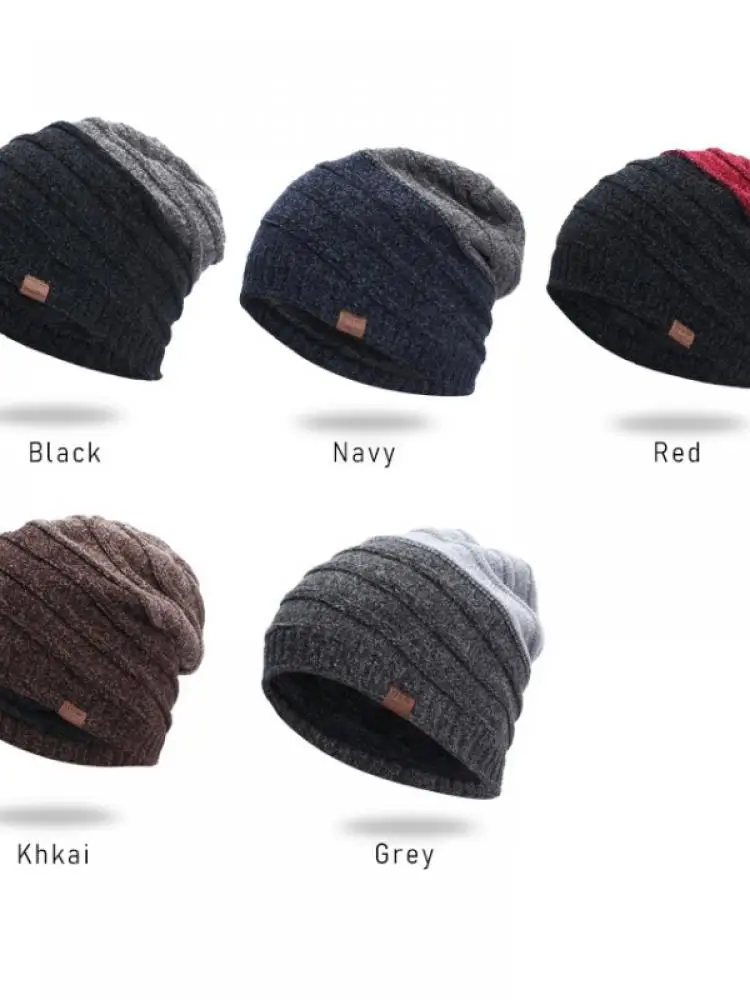

Winter Knitted Men And Women Outdoor Riding Ski Oversized Neutral Hat Warm Crochet Wool Lining Skull Loose Casual Hat
