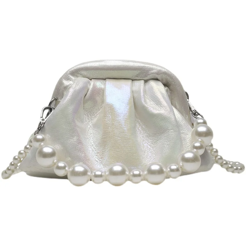 

French Style Shoulder Bag Ins Wild Pearl Small Handbags For Women Clutch Solid Color Crossbody Bags Fashion Vintage Clouds Bag