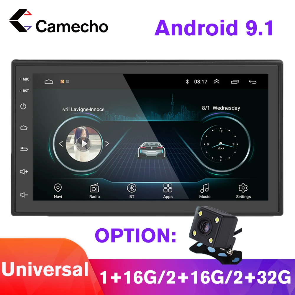 Camecho Android 9 1 2 Din Автомобильный Радио мультимедийный видео плеер универсальная GPS