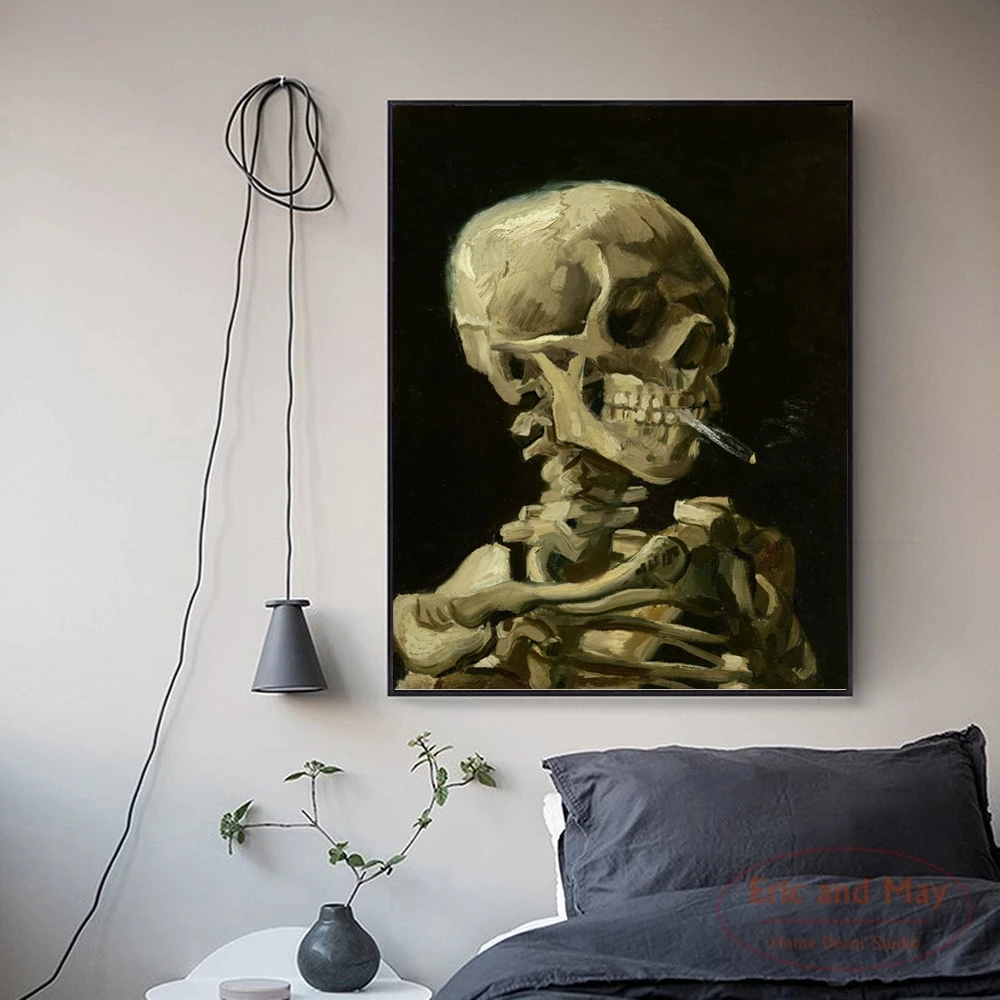 

Vincent Van Gogh Skull with Cigarette Posters And Prints Canvas Painting Wall Pictures For Living Room Decoration Home Decor