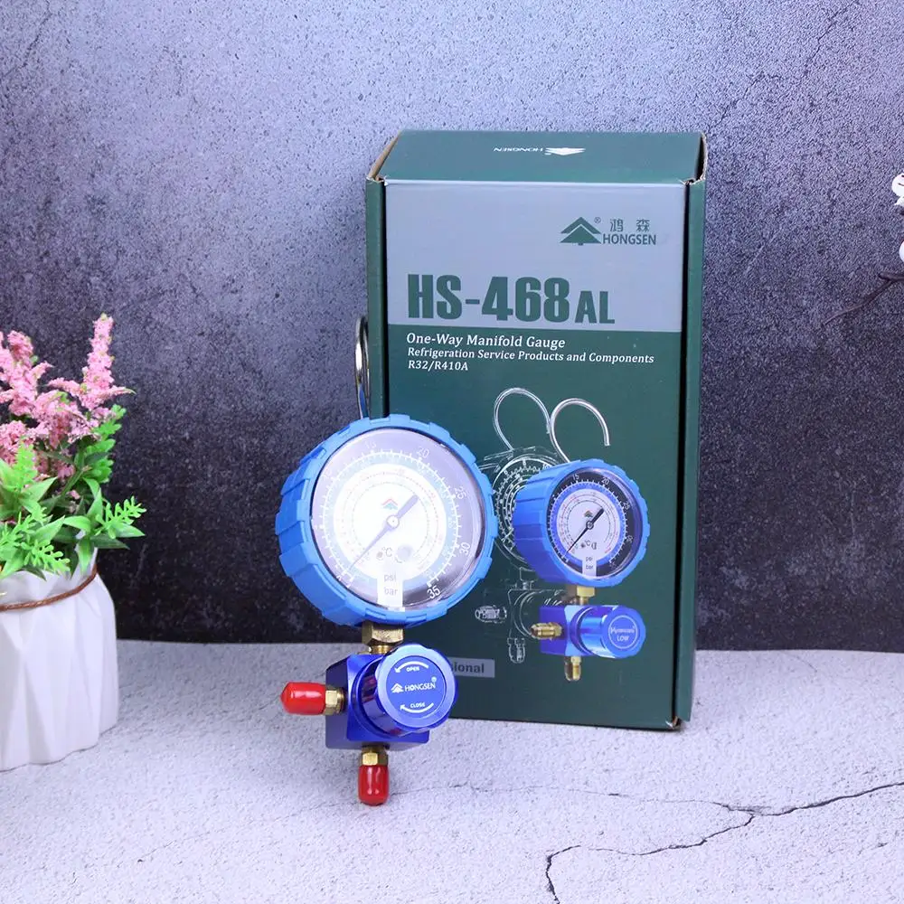 HS-468AL Low pressure 1-way manifold gauge for R410a R32 refrigeration air conditioning liquid meter snow table refrigerant hot sale professional digital refrigerant manifold pressure gauge ves 100 air conditioner electronic fluoride scale instrument