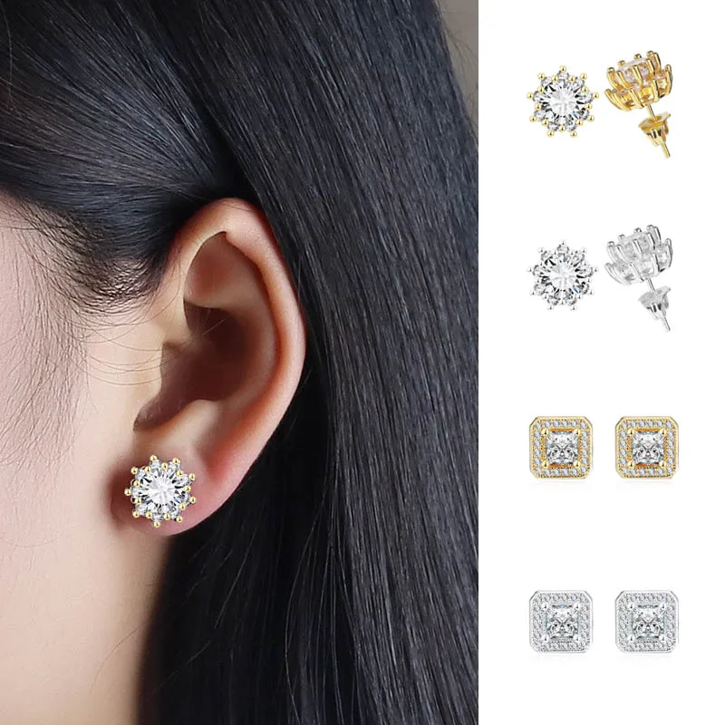 Модные круглые квадратные серьги с цветком из циркония для женщин и девушек
