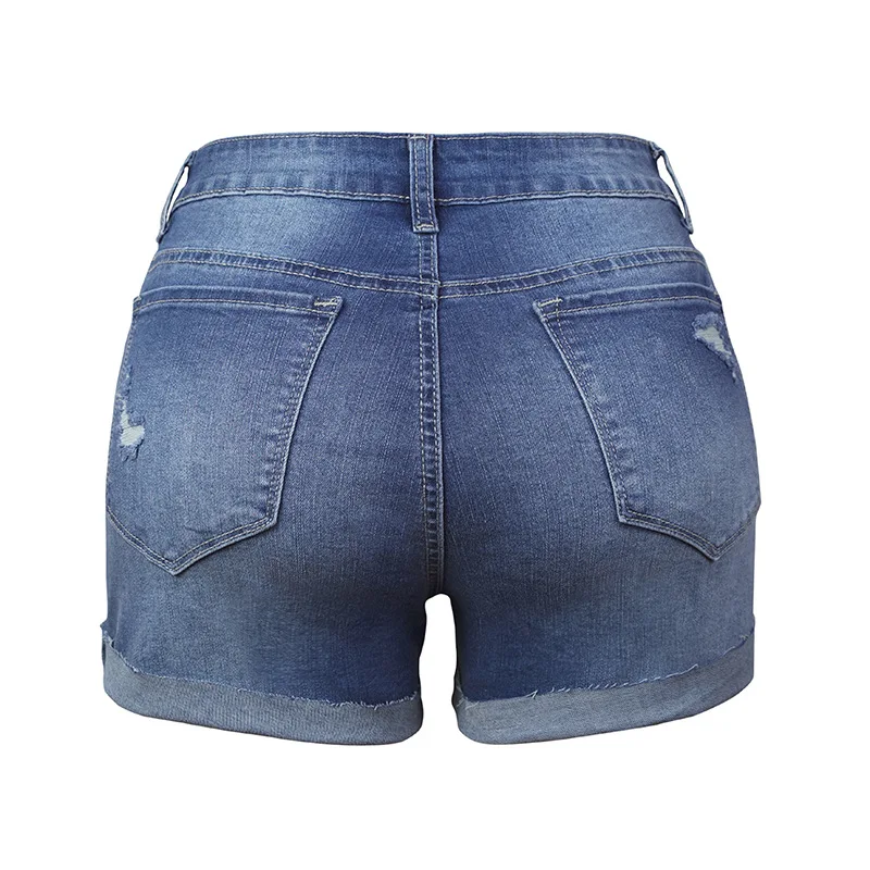 

WEPBEL Pocket Stitching Denim Shorts Women's Casual Solid Color Shorts Summer Single-Breasted Mid Waist Denim Straight Shorts
