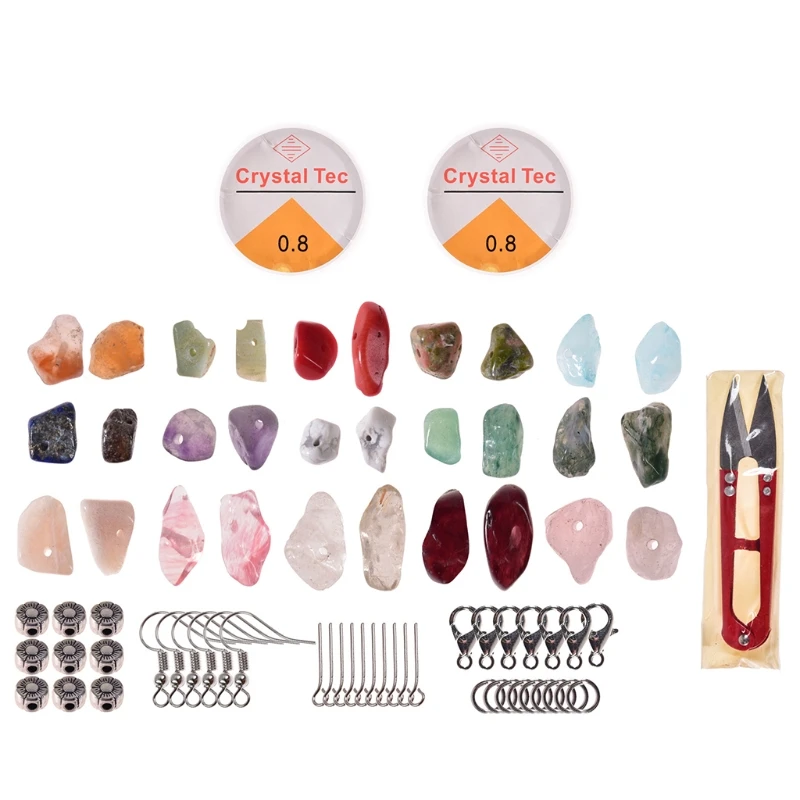 

R58E 1 Set Natural Irregular Gemstones Beads Kit with Jump Rings Ear Hooks Scissors