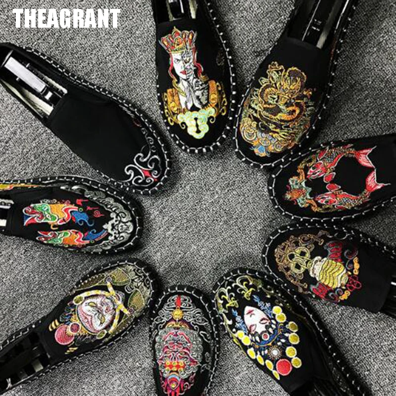THEAGRANT/; китайская мужская обувь на плоской подошве; винтажные парусиновые лоферы; парусиновые слипоны; национальная повседневная обувь для мужчин; MFS3013