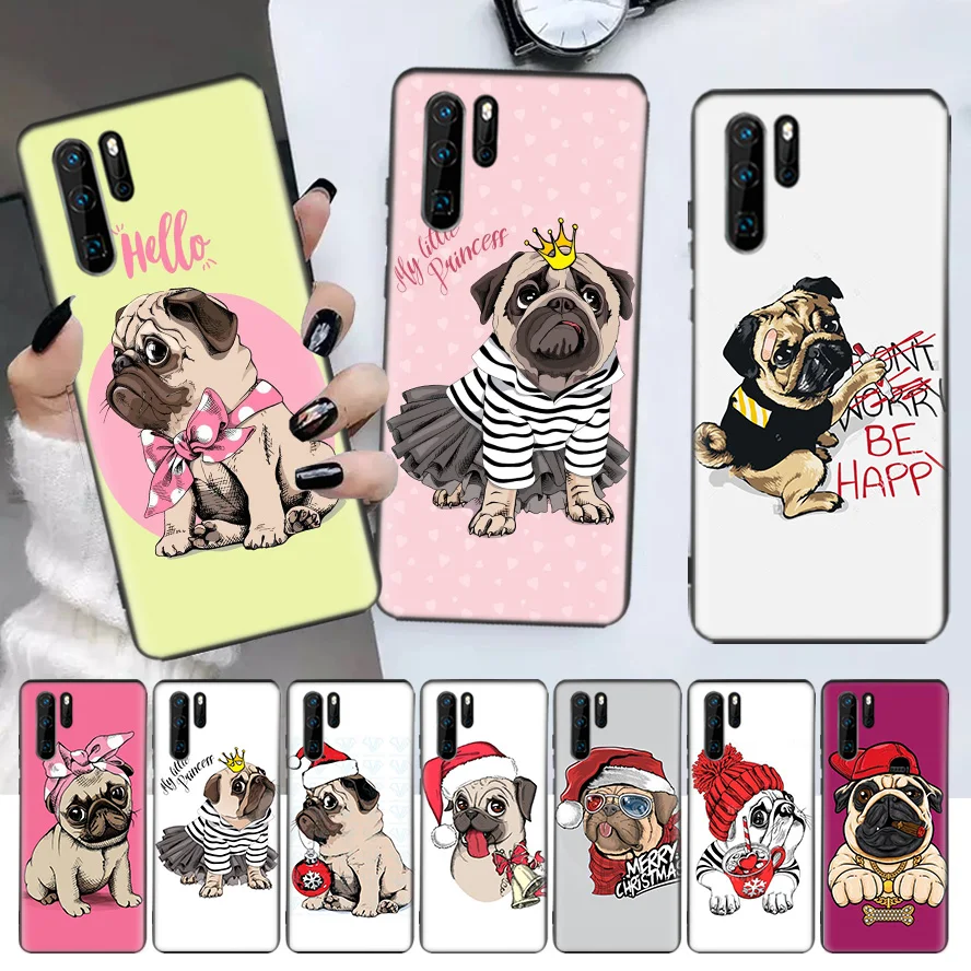 

My Little Pugs Cute Dog Black Phone Case For Huawei P30 Lite P20 Pro P40 P10 Mate 20 40 30 10 P Smart Z Plus Pattern Cover Bag