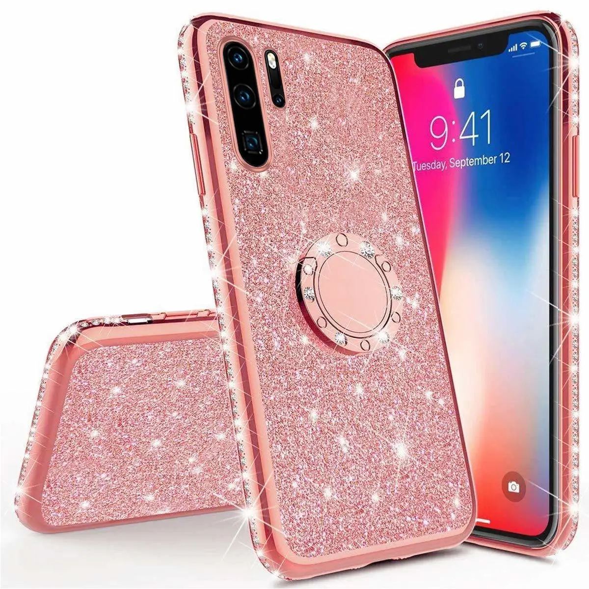Finger Ring Diamond Soft Case For Huawei P40 Lite P30 Pro P20 P Smart Z Plus Y7 Y6 2018 Y9 Prime Y5 2019 Glitter Phone Cover P40