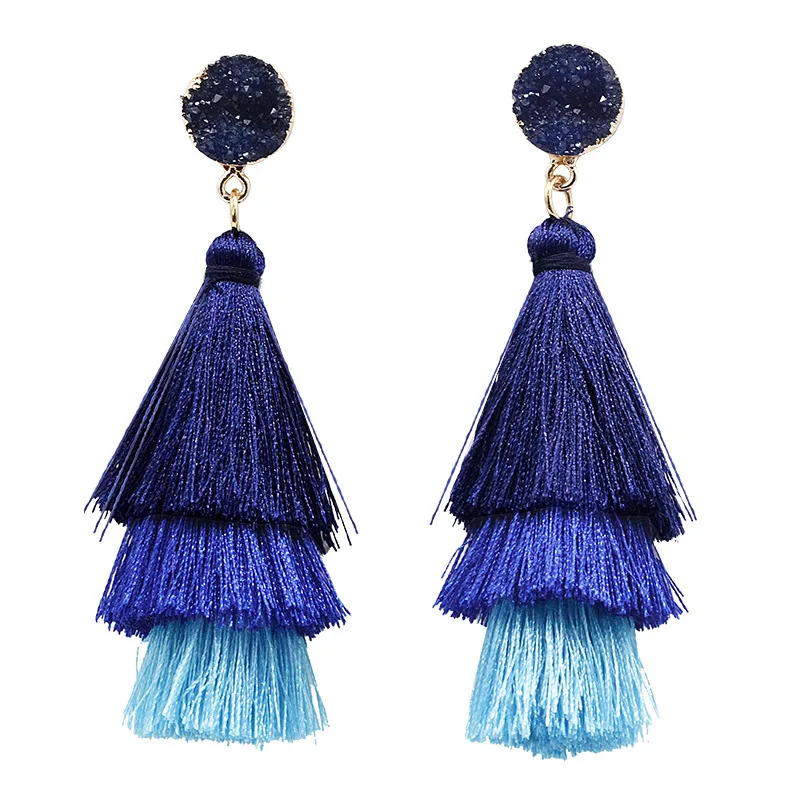 

New Bohemian Colored Cotton Tassel Earrings Pagoda Dangling Earrings Eardrop Female Women Beach Fashion Jewelry