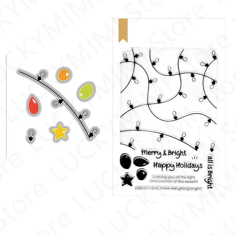 

Colored lights Pattern Metal Cutting Dies and Clear Stamp For Diy House Making Greeting Card Decoration Scrapbooking New Arrival