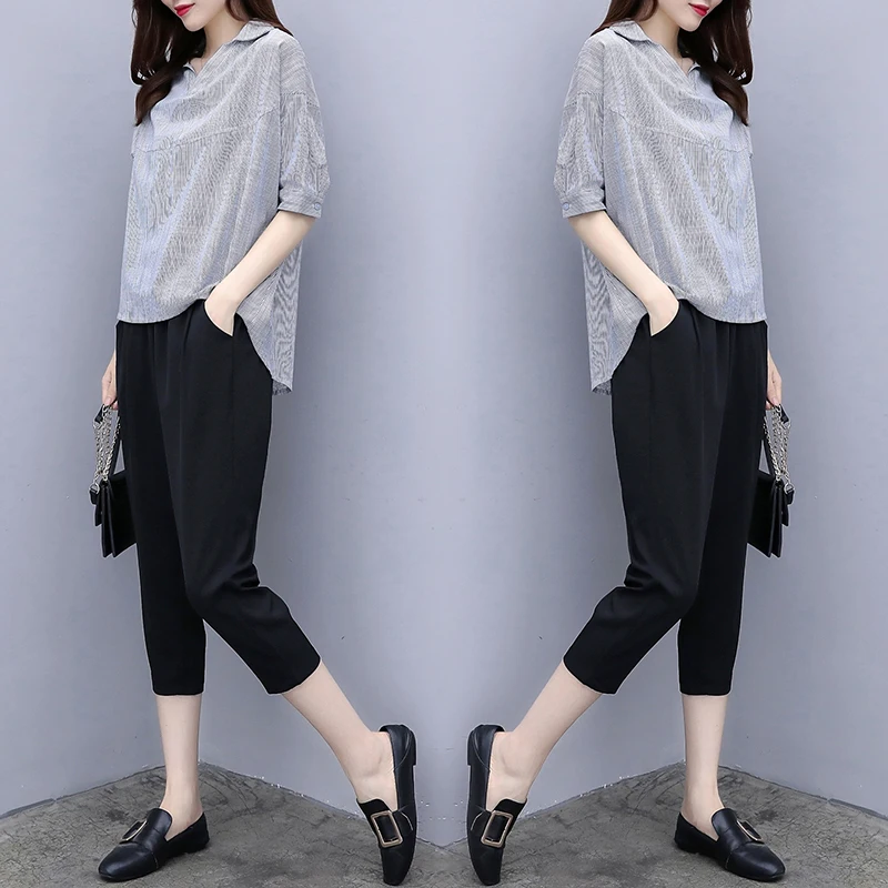 Летний комплект из 2 предметов женские брюки спортивный костюм женский пуловер с