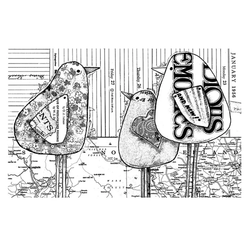 

Three Birds Clear Stamp Set ,Three Quirky Birds Stamps Vintage Theme Transparent Seal for DIY Scrapbooking Crafts Cards Making