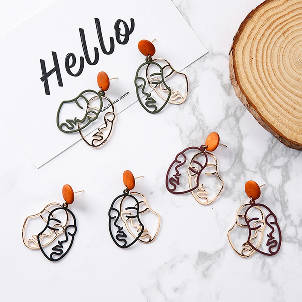 Абстрактные модные серьги с двойным лицом деревянные гвоздики в стиле ретро