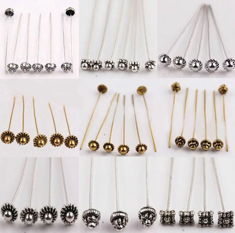 20Pcs Antique Silver Metal Flower Long Head Pins for Jewelry Making Diy Beads Ball Findings Accessories 50mm | Украшения и