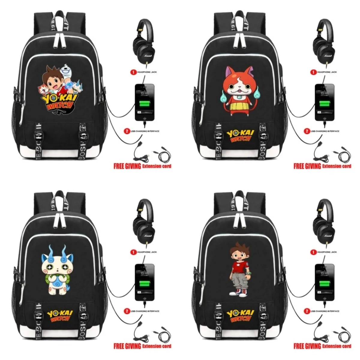 USB charging teenagers Men women's multifunction backpack Laptop bag Student book Bags for anime Youkai Watch 8 style | Багаж и сумки