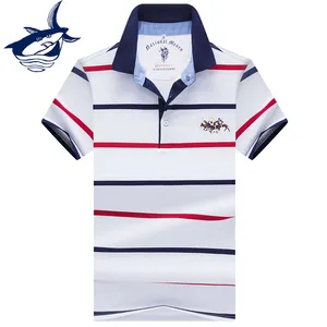 Рубашка-поло мужская с короткими рукавами, повседневная и деловая брендовая полосатая рубашка-поло с 3D вышивкой Tace  Shark, лето 2019