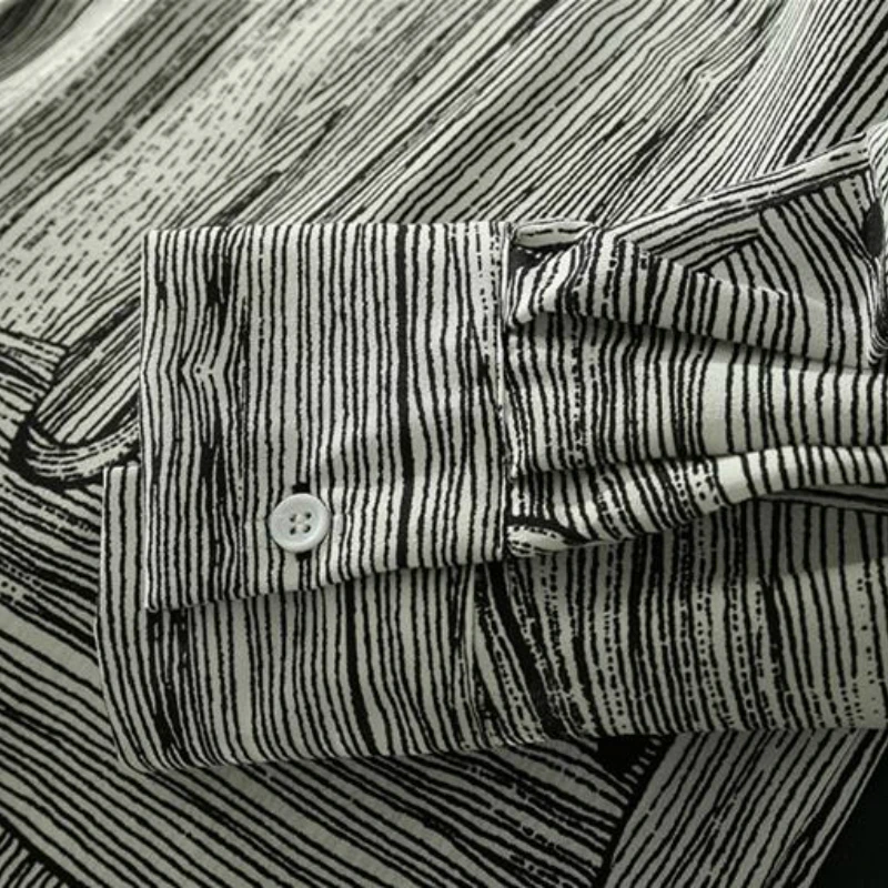 

Men Shirts Printed Long Sleeve Chic Square Collar Mens Korean Stylish Casual Street-wear Retro Ulzzang Loose Harajuku New Trendy