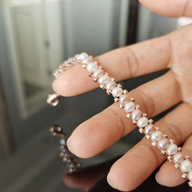 Браслет женский из серебра 925 пробы с натуральным пресноводным жемчугом |