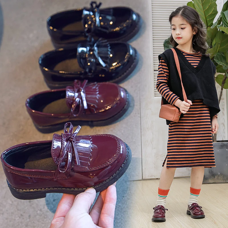 Элегантная обувь для девочек модная детская весенняя с кисточками в британском