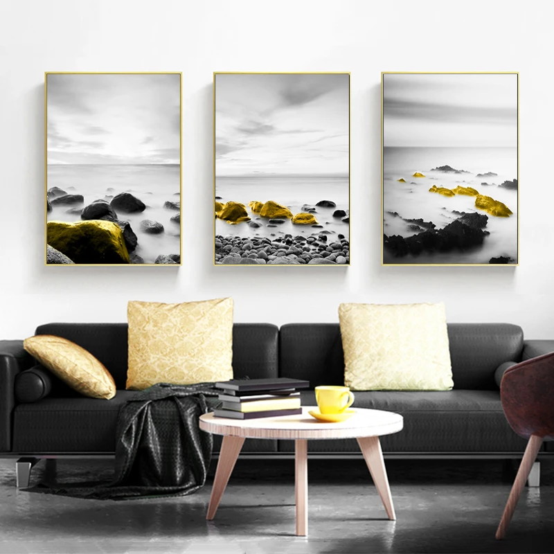 

Modern Landscape Canvas Painting Golden Boat Stone Luxury Poster and Lake Forest Snow Scene Living Room Decoration Wall Art