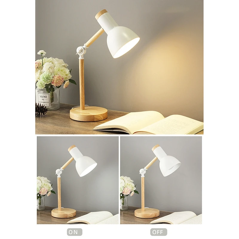 

Nordic Wooden Iron LED Folding Simple Desk Lamp Eye Protection Reading Table Lamp Living Room Decor,US Plug