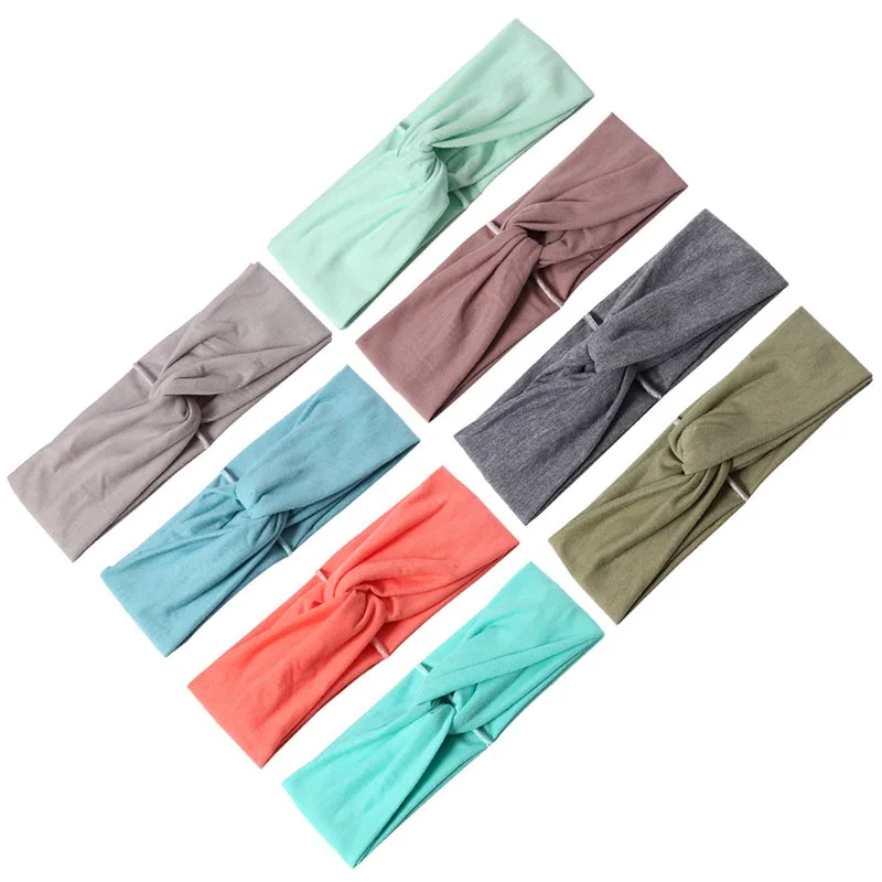 

Simple Wide Hair Bands Turban Elastic Hair Ribbon Pure Color Hairband Cross Knotted Wash Face Headdress Girls Hair Accessories
