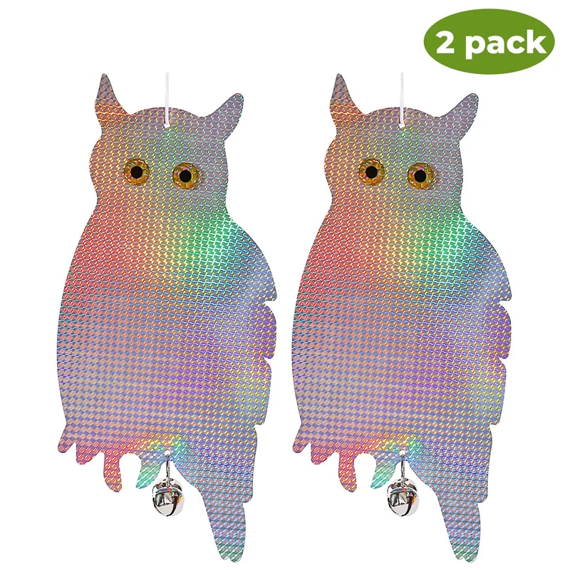 

Zollor 2PCS Garden Laser Reflective Fake Owl Supplies Hanging Reflective Owl Scares Bird Pigeons Woodpecker Repellent Birds