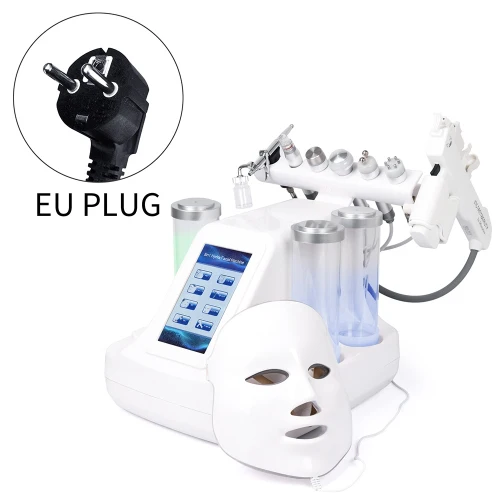 EU Plug 8 в 1 Гидра Дермабразия РФ био свет спа прибор для лица Гидроабразивная алмазная шлифовка микродермабразия косметическое устройство - Цвет: EU Plug