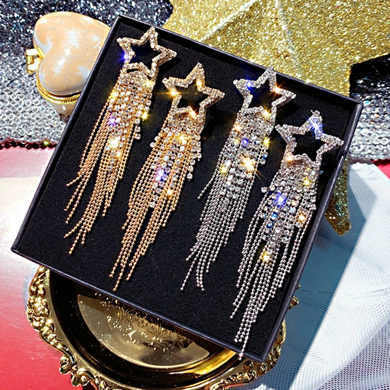 

Luxury Star Tassels Dangle Earrings For Women Girls Trendy Elegant Tassel Drop Earring Party Wedding Fashion Jewerly Gifts