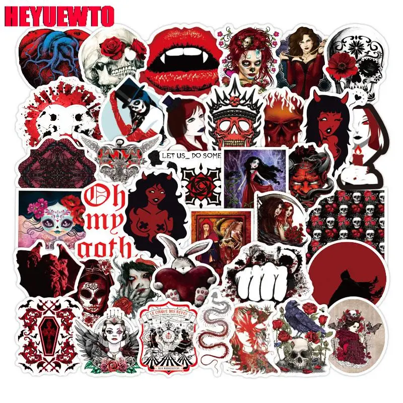 

10/30/50PCS Red Gothic Stickers Skull Horror Skateboard Fridge Guitar Laptop Luggage Classic Toy Kids Decal Stickers