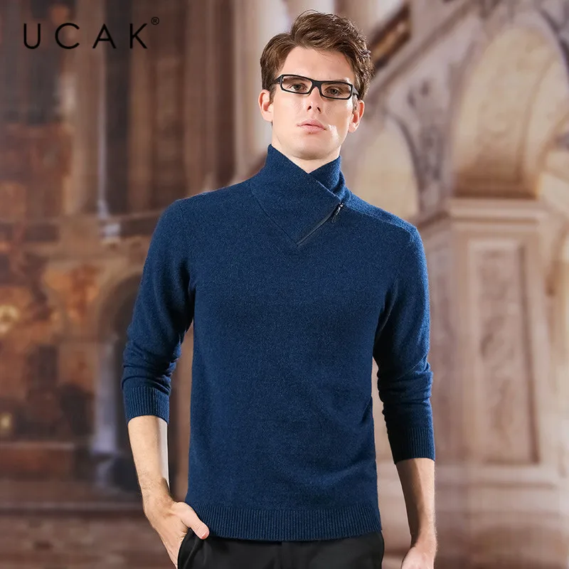 UCAK Brand Turtleneck Sweaters Men Zipper Casual Streetwear Pure Merino Wool 2020 New Arrival Spring Autumn Fashion Trend U3156 | Мужская