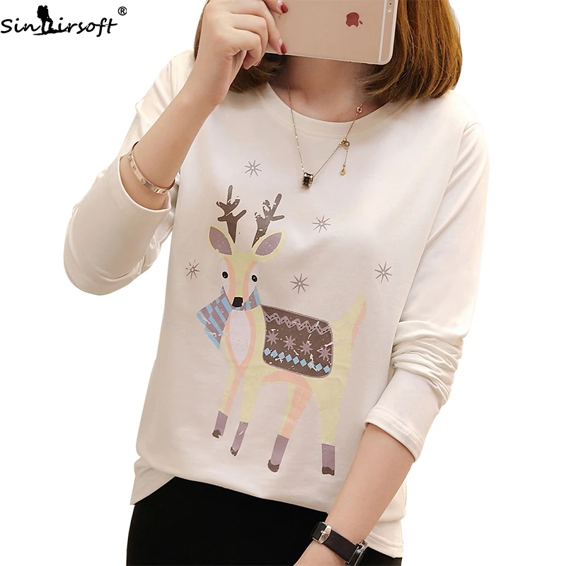 Хлопковая мягкая Корейская Студенческая футболка с длинными рукавами Женская