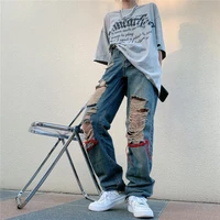 2021retro ripped jeans straight leg jeans for hiphop high street jeans woman jeans for baggy wide leg high waist jeans y2k jeans