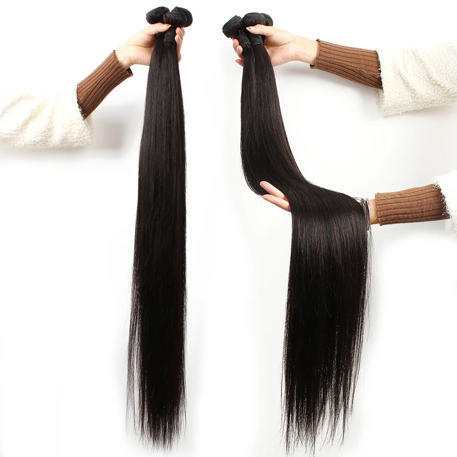 Queenlife 40 42 Inch Straight Human Hair Bundles With 13x4 Frontal Pre Plucked Brazilian Virgin Lace 3 | Шиньоны и парики