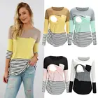 Женская одежда для беременных топы для кормящих мам полосатая футболка для грудного вскармливания мама Грудное вскармливание длинный рукав SMLXLXXL