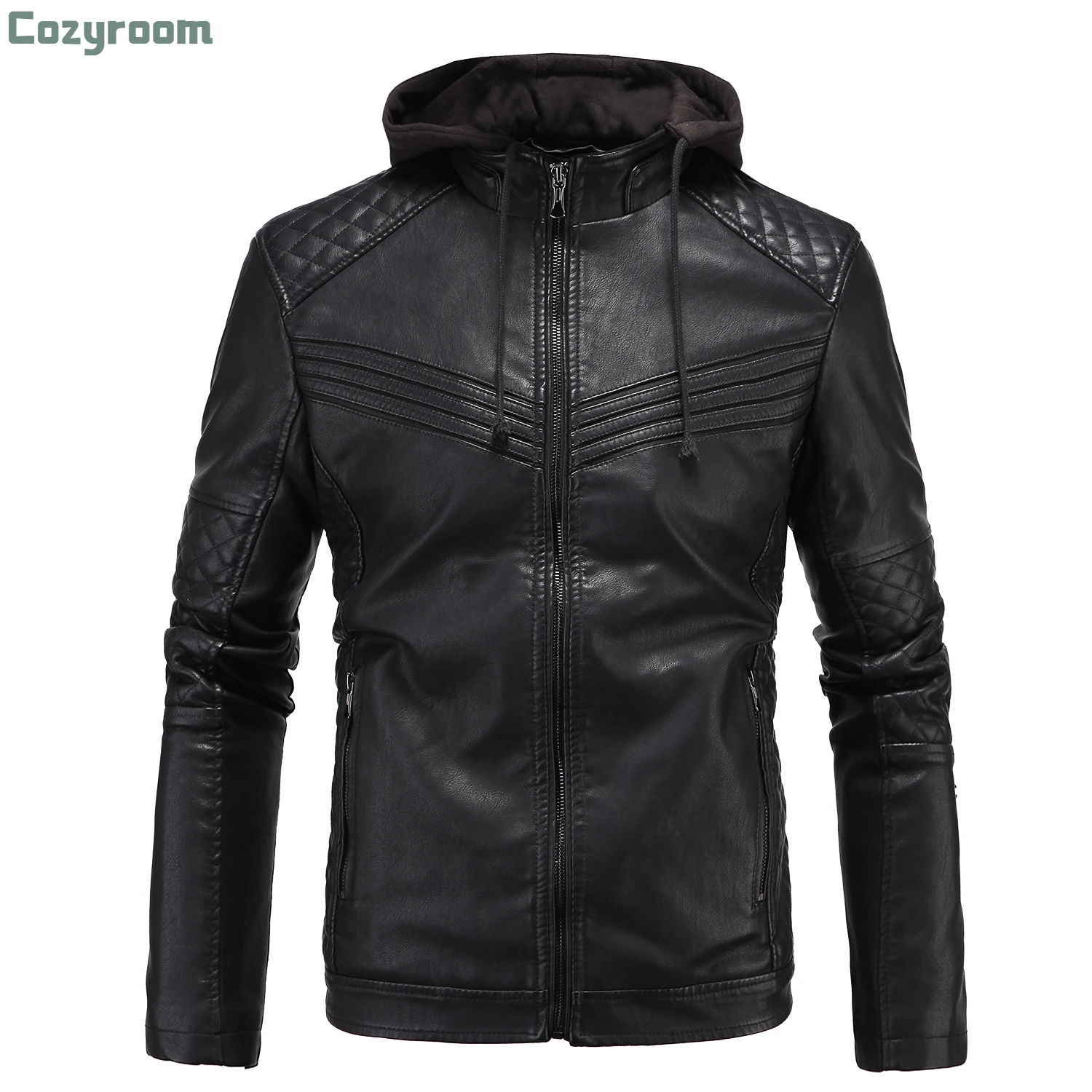 

New Men's Zippers PU Leather Motorcycle Jackets Winter plus velvet Parkas male Fashion stand collar Outwear men Slim Short Coats