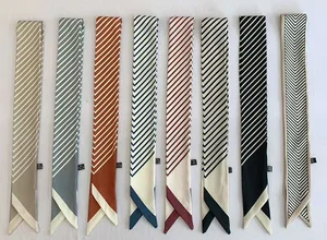 Модный атласный шелковый шарф с принтом в полоску для женщин 2020, ремешки с ручками, узкий длинный шарф, маленькие ленты для волос, аксессуары