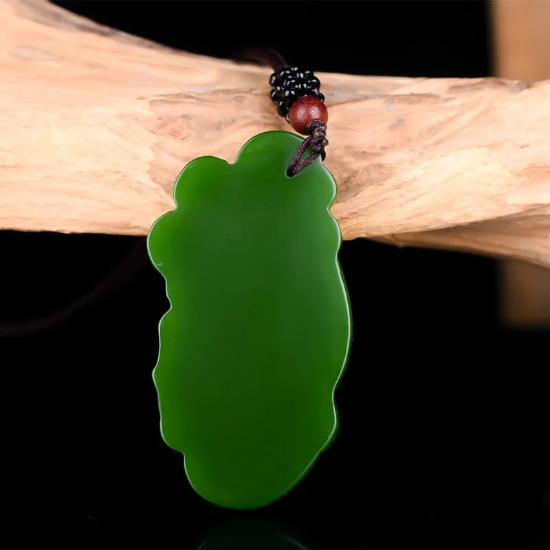 Китайский натуральный зеленый нефрит Ruyi кулон ожерелье ручной работы Шарм