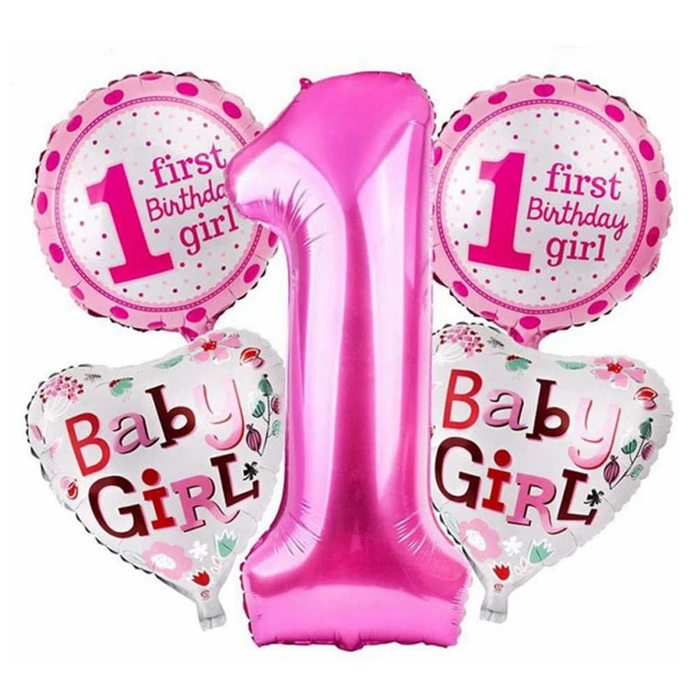

1st Birthday Balloons Pink Baby Girl Aluminum Foil Balloons for Birthday Baby Shower Party Decorations Happy Birthday Supplies