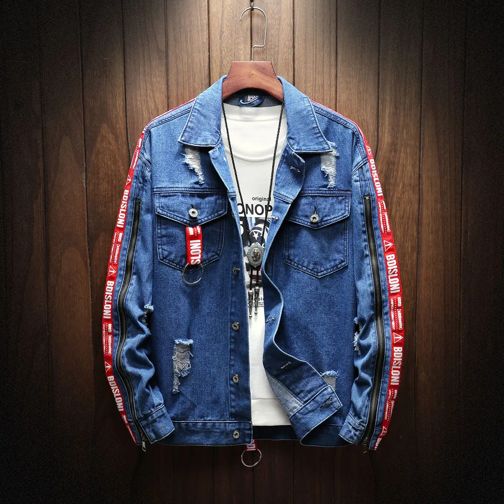 Куртка мужская из потертого денима модная повседневная винтажная потертая