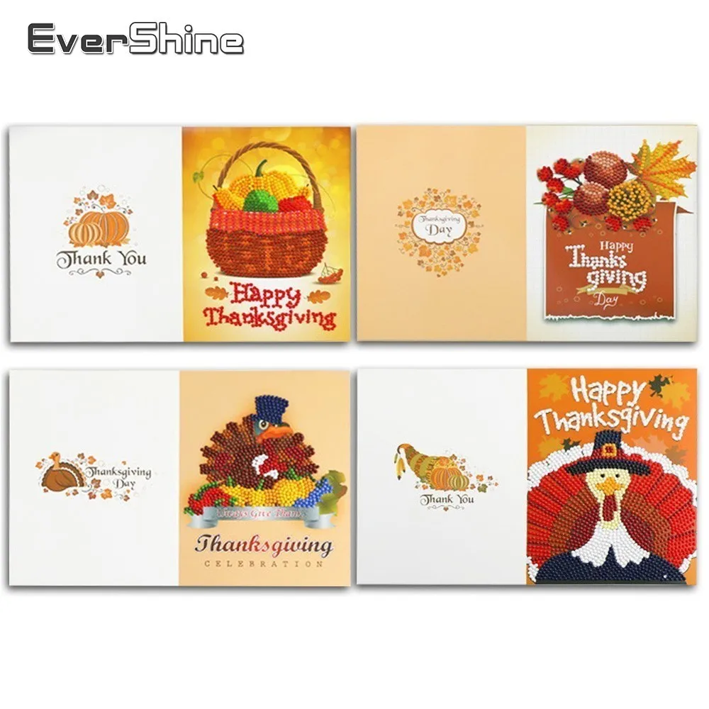 EverShine DIY Diamond Mosaic Turkey Kids Painting Thanksgiving Paper Greeting Postcards Greet Cards Cartoon New Arrivals|Алмазная